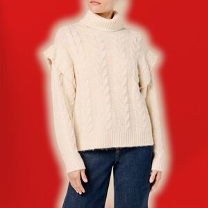 NWT Joe’s Jeans ‘Ruffle Cable Knit Turtleneck Sweater’ in “Cream” Size XS